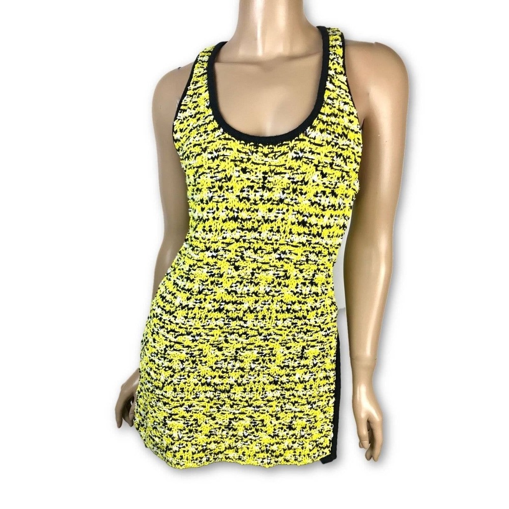 Rag & Bone Yellow Crochet Knit 'Voila' Tank Tunic Top Size XS Black Trim